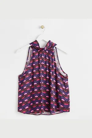 Oliver Bonas Fan Print Halter Neck Blouse, size 14