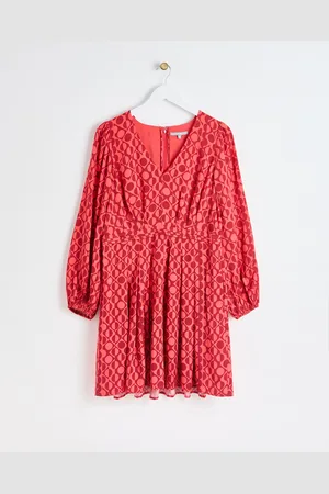 Oliver Bonas & Red Geometric Print V-Neck Mini Dress, size 16