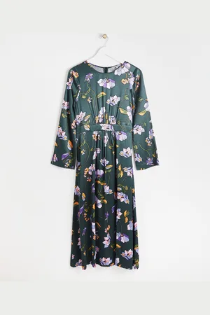 Oliver Bonas Twilight Bloom Floral Green Midi Dress, size 6