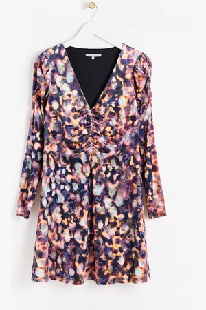 Oliver Bonas Abstract Print V-Neck Ruched Mini Dress, size 8