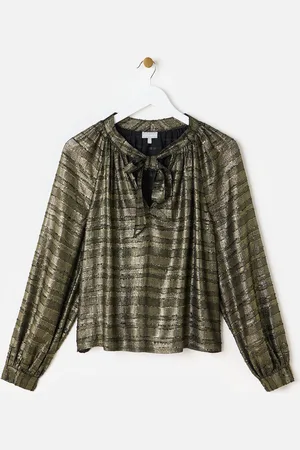 Oliver Bonas Metallic Tie Neck Blouse, size 6