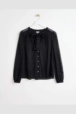 Oliver Bonas Spotty Print Sheer Pussy Bow Blouse, size 10