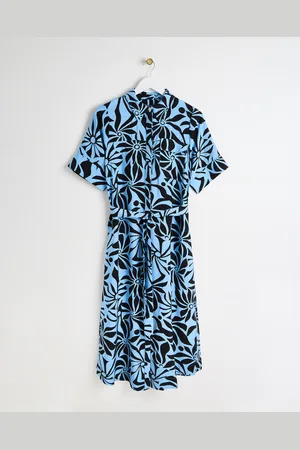 Oliver Bonas & Black Floral Tie Waist Midi Shirt Dress, size 6