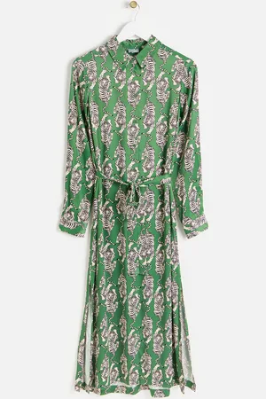 Oliver Bonas Tiger Print Satin Midi Shirt Dress, size 6