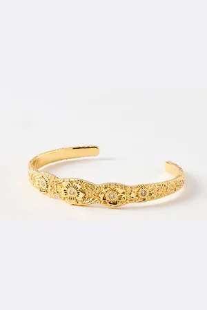 Oliver Bonas Rosyn Flower Ornate Textured Plated Bangle