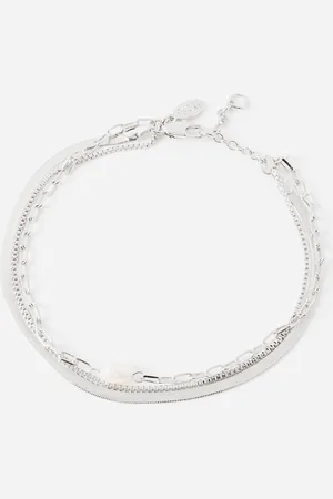 Oliver Bonas Rosalind Layered Silver Tone Freshwater Pearl Anklet