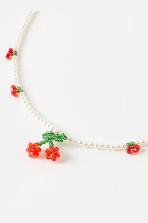Oliver Bonas Riley Beaded Cherry Charm Necklace