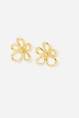Oliver Bonas Alyssa Large Plated Flower Stud Earrings