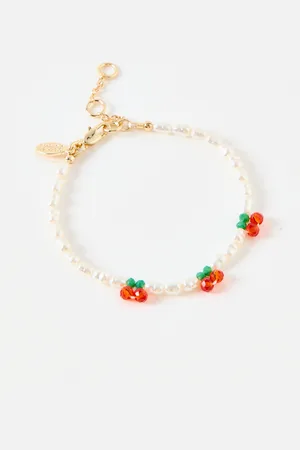 Oliver Bonas Riley Mini Cherries Beaded & Faux Pearl Bracelet