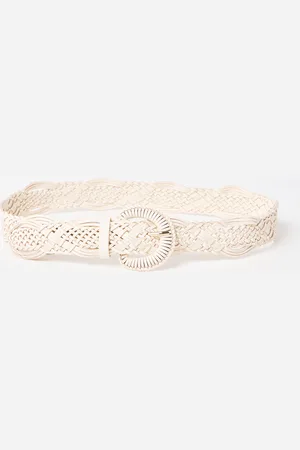 Oliver Bonas Ecru Cream Braided Weave Jeans Belt, size Medium