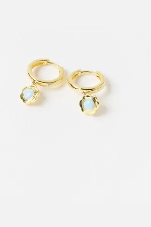 Oliver Bonas Dahlia Gold Plated Opalite Flower Drop Earrings