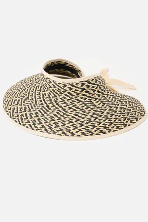 Oliver Bonas Black & Natural Large Packable Sun Visor Hat