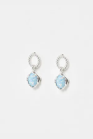 Oliver Bonas Dara Opalite Loop Silver Drop Earrings