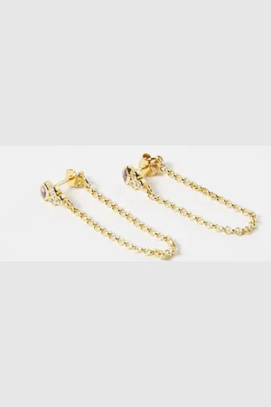 Oliver Bonas Lark Stone & Chain Loop Gold Plated Drop Earrings