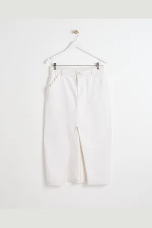Oliver Bonas Ecru Contrast Stitch Midi Skirt, size 18