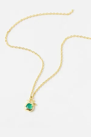 Oliver Bonas Melora Gold Plated Green Onyx Apple Pendant Necklace