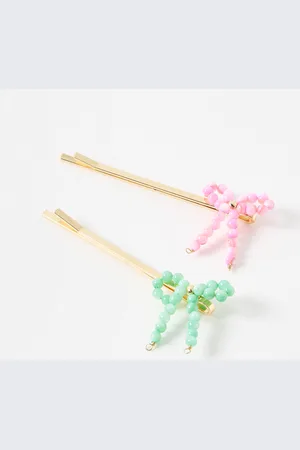 Oliver Bonas Georgia & Green Beaded Bow Hair Slides Set of Two