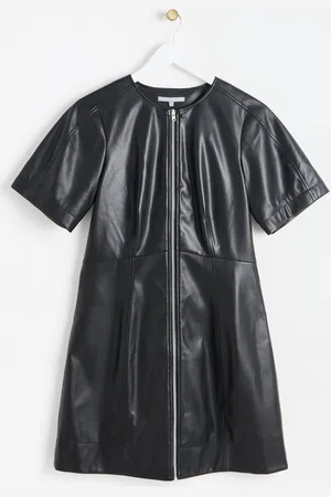 Oliver Bonas Faux Leather Short Sleeve Mini Dress, size 12