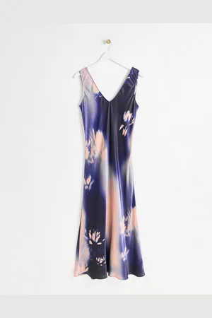 Oliver Bonas & Pink Satin Slip Midi Dress, size 18