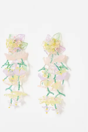 Oliver Bonas Lula Statement Beaded Leaf & Flower Earrings