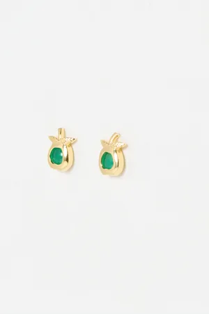 Oliver Bonas Melora Gold Plated Green Onyx Apple Stud Earrings