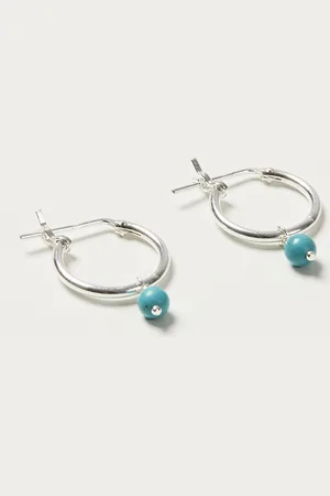 Oliver Bonas Nou Turquoise Stone Silver Hoop Earrings