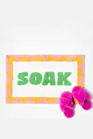 Oliver Bonas Green Soak Rectangular Pink Bath Mat