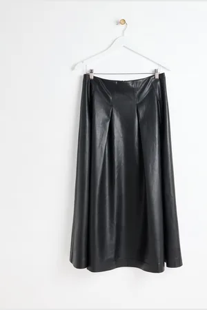 Oliver Bonas Faux Leather Pleated Midi Skirt, size 18