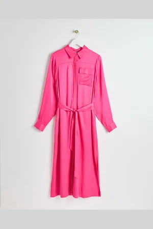 Oliver Bonas Crinkle Satin Midi Shirt Dress, size 16