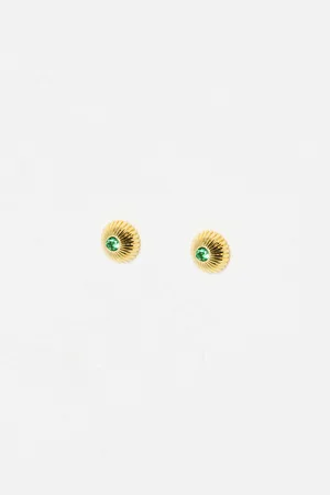 Oliver Bonas Rena Round Green Stone Gold Plated Stud Earrings