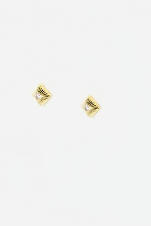 Oliver Bonas Corena Square Clear Stone Gold Plated Stud Earrings