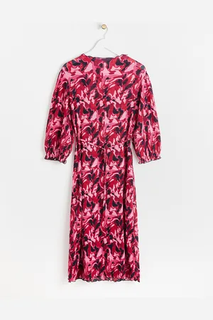 Oliver Bonas Abstract Animal Print Pleated Midi Dress, size 6