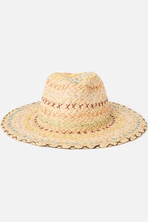 Oliver Bonas Natural Embroidered Cowboy Straw Fedora Hat