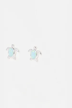 Oliver Bonas Terry Turtle Sterling Silver Opalite Stud Earrings