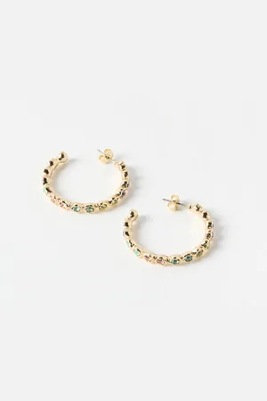 Oliver Bonas Skye Gold Tone Rainbow Stone Large Hoop Earrings