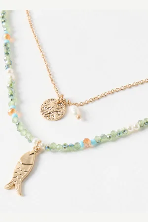 Oliver Bonas Doris Fish Charm Beaded Layered Necklace