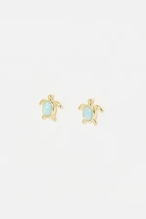 Oliver Bonas Terry Turtle Gold Plated Opalite Stud Earrings