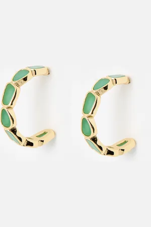 Oliver Bonas Addison Green Stone Inlay Large Hoop Earrings