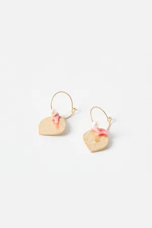 Oliver Bonas Fern Hammered Leaf & Faux Pearl Drop Earrings