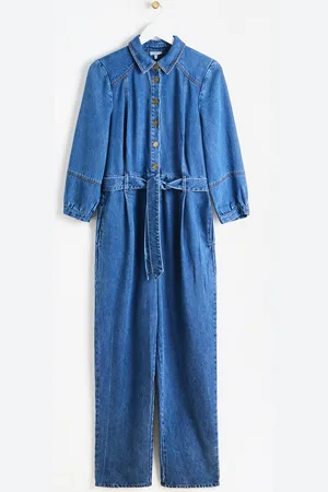 Oliver Bonas Button Up Long Sleeve Denim Boilersuit, size 18