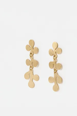 Oliver Bonas Aisha Brass Leaf Long Statement Earrings