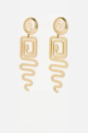 Oliver Bonas Yumi Brass Spiral Tone Statement Earrings