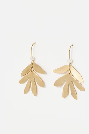 Oliver Bonas Alisha Brass Leaf Statement Earrings