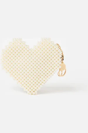 Oliver Bonas Faux Pearl Beaded Heart Zipped Keyring Pouch