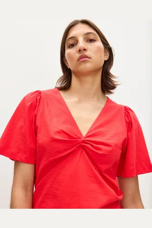 Oliver Bonas Twist Front V-Neck Short Sleeve Top, size 10