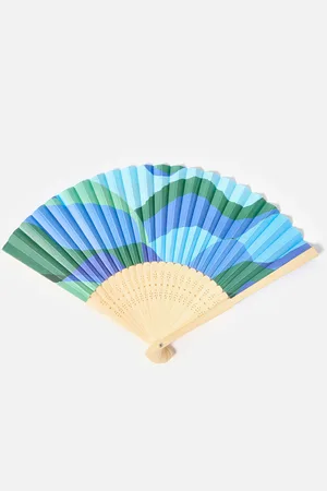 Oliver Bonas Blue Wave Printed Hand Held Fan