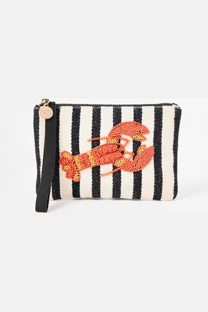 Oliver Bonas Monochrome Striped Beaded Lobster Zipped Pouch