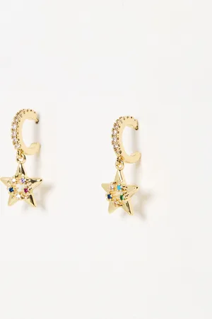 Oliver Bonas Jovie Stone & Star Gold Tone Huggie Earrings