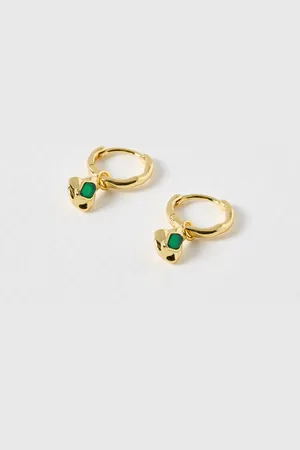 Oliver Bonas Ivy Green Onyx Charm Gold Plated Drop Earrings