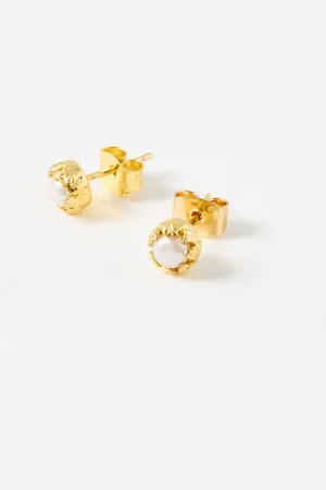 Oliver Bonas Malina Gold Plated Molten Pearl Stud Earrings